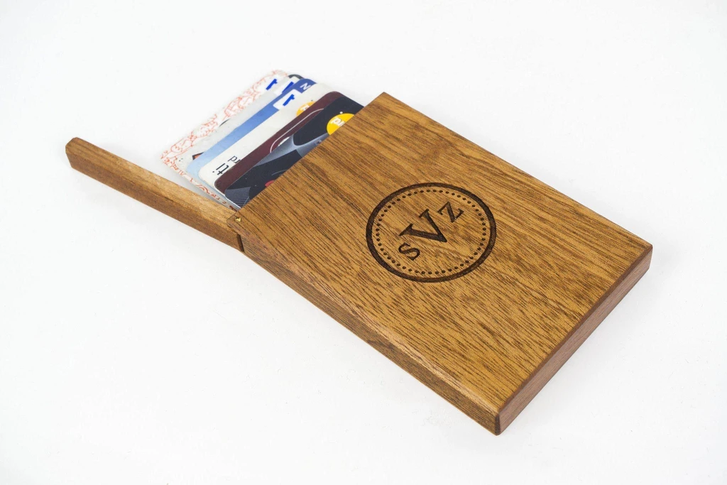 wooden business card holder